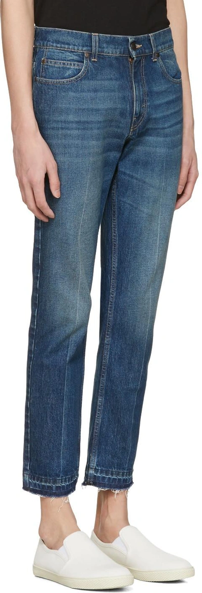 Shop Stella Mccartney Navy Cropped Frayed Jeans