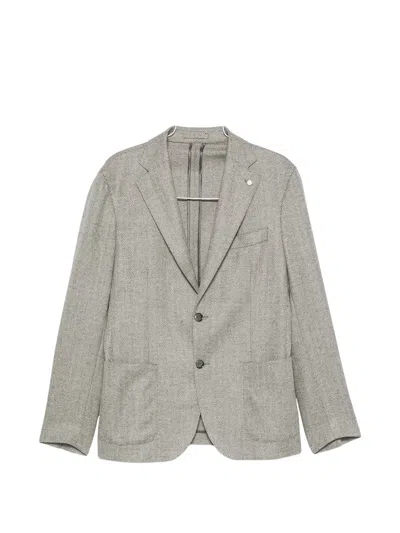 Luigi Bianchi Herringbone-pattern Single-breasted Blazer In Gray