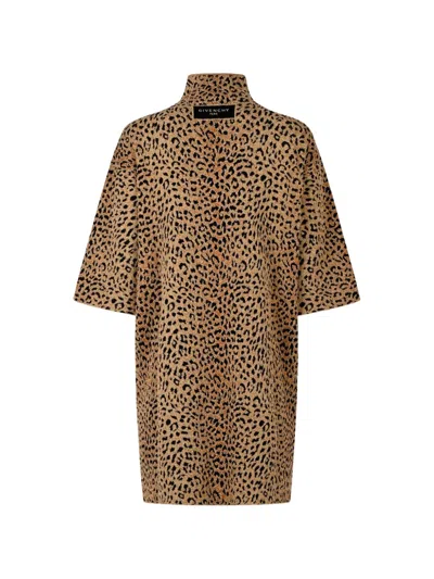 Givenchy Abito Mini In Jacquard Leopardato In Brown