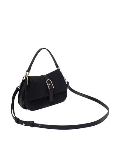 Furla Flow Mini Structured Rectangular Suede Shoulder Bag In Blue