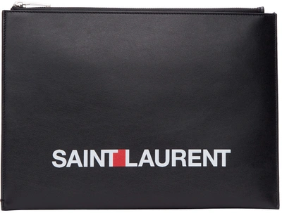 Saint Laurent Logo Print E-tablet Holder In Blk White