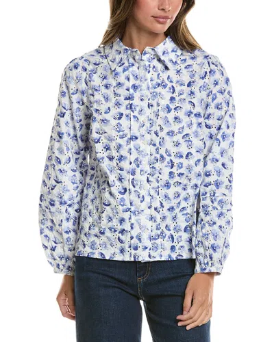 Cece Collared Pintuck Ruffle Button Down Top In Blue