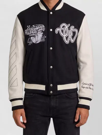 Off-white Black Wool Regular Collage Varsity Jacket In Black