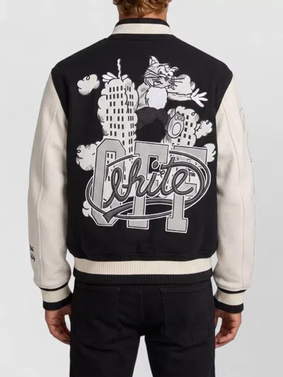 Off-white Black Wool Regular Collage Varsity Jacket In Black