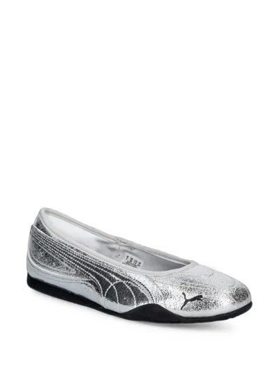 Puma Catch Metallic Whisper Metallic-effect Ballet Flats In Gray