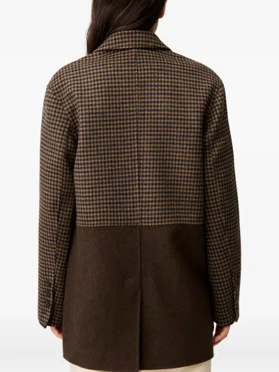 Claudie Pierlot Plain Checked Wool Coat In Brown