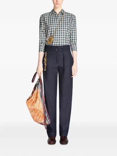 Dries Van Noten Belted Wool Pants In Blue