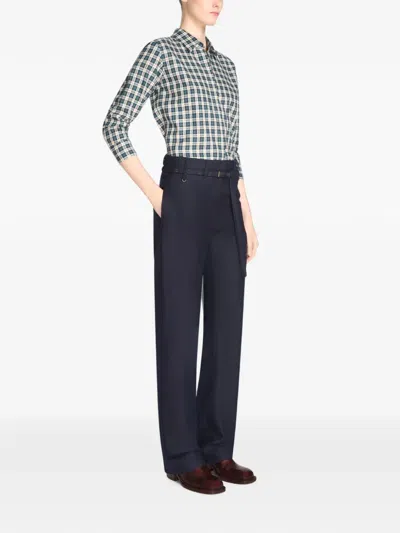 Dries Van Noten Belted Wool Pants In Blue