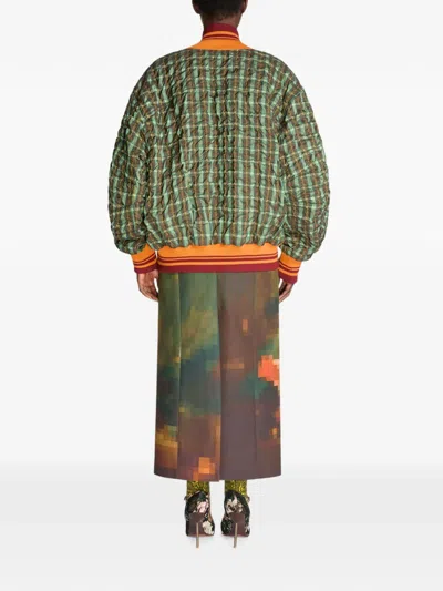 Dries Van Noten Oversized Seersucker Bomber Jacket In Multi