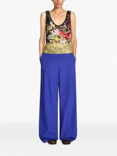 Dries Van Noten Elasticated Overdyed Pants In Blue