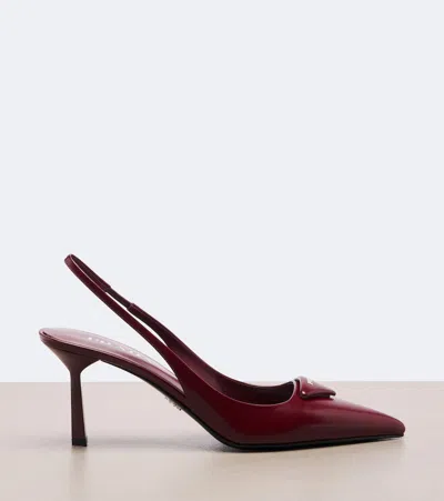 Prada Slingback Pumps In Leather With Brushed Finish In Red