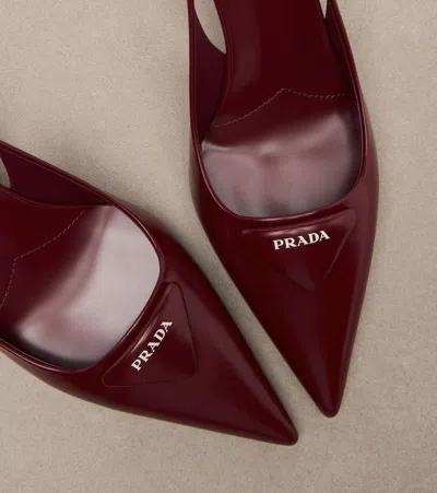 Prada Slingback Pumps In Leather With Brushed Finish In Red