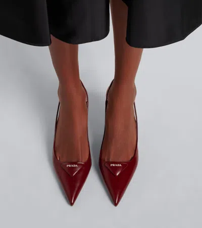 Prada Slingback Pumps In Leather With Brushed Finish In Red