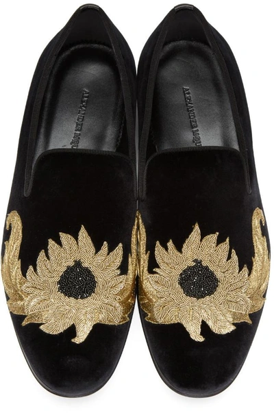 Shop Alexander Mcqueen Black Sunflower Loafers