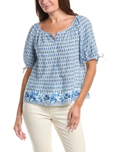 Max Studio Tie-sleeve Blouse In Blue