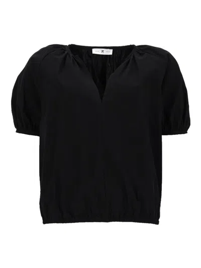 Pt Torino Black Solid V Neck Top In Black
