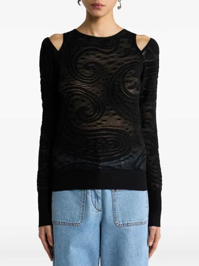 Etro Jacquard-pullover Mit Cut-out-detail Und Paisley-motiv In Black