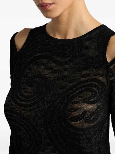 Etro Jacquard-pullover Mit Cut-out-detail Und Paisley-motiv In Black