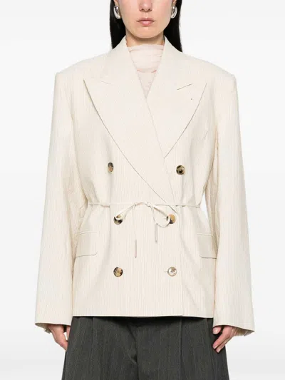 Dries Van Noten Oversized Double Breasted Blazer In Light Beige