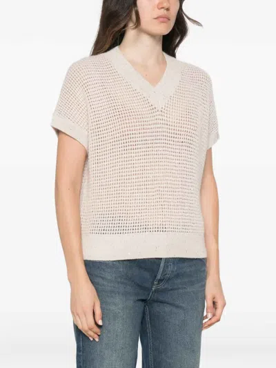 Peserico Sequin-embellished Open-knit Top In White