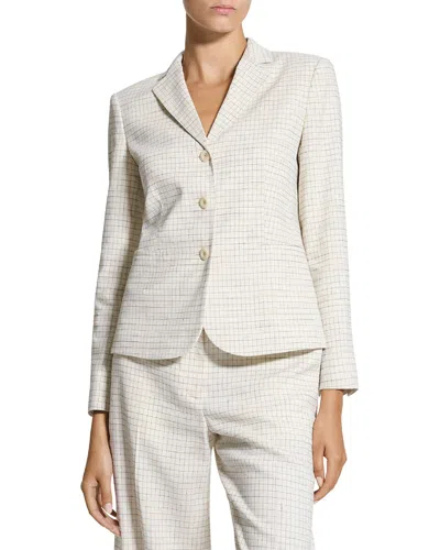 Theory Shrunken Check Linen Blend Jacket In Neutral