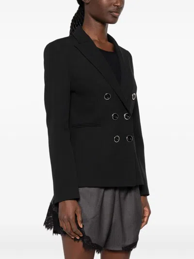 Pinko Black Double-breasted Blazer With Pockets In Black