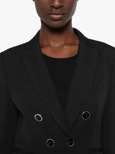 Pinko Black Double-breasted Blazer With Pockets In Black