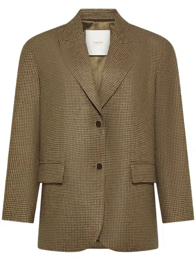 Cruna Brown Checkered Flap Pockets Tailored Blazer In Brown