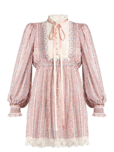 Marc Jacobs Crystal-embellished Striped Paisley-print Dress In Tonal Pink And Blue