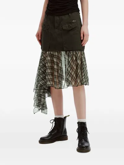 Musium Div. Check-pattern Ruffled Midi Skirt In Black