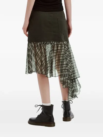 Musium Div. Check-pattern Ruffled Midi Skirt In Black