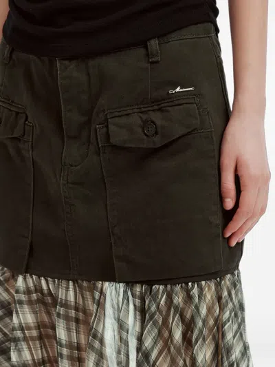 Musium Div. Check-pattern Ruffled Midi Skirt In Black