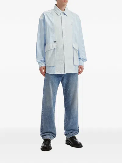 Musium Div. Patchwork Striped Shirt In Blue