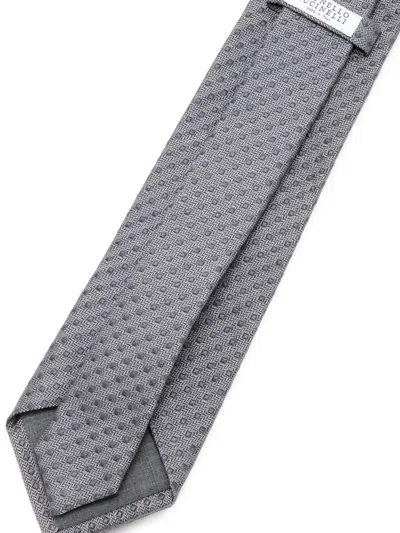 Brunello Cucinelli Geometric-pattern Silk Tie In Gray