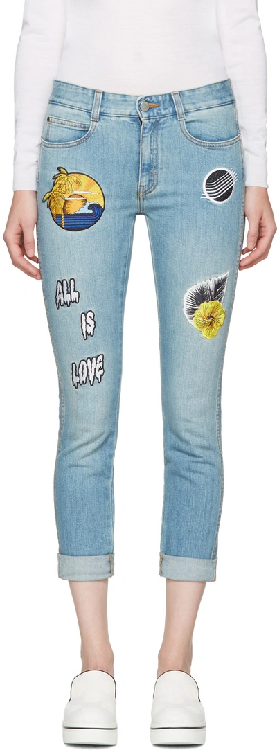 Stella Mccartney All Is Love-embroidered Cropped Skinny-leg Jeans In Blue
