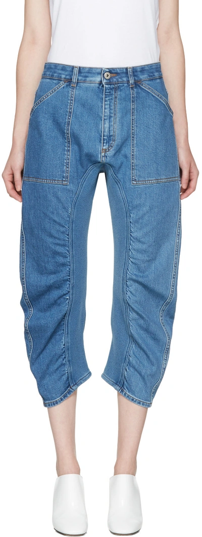 Stella Mccartney Xenia Cotton Blend-paneled High-rise Tapered Jeans In Blue Denim