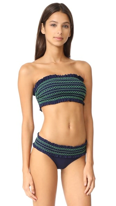 Shop Tory Burch Costa Bandeau Bikini Top In Tory Navy/court Green