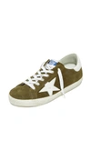Golden Goose Olive Green Distressed Superstar Sneakers In Olive Green & White