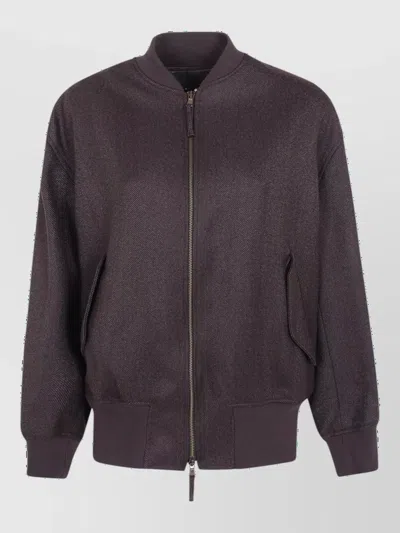 Drhope Herringbone-pattern Wool Bomber Jacket In Black
