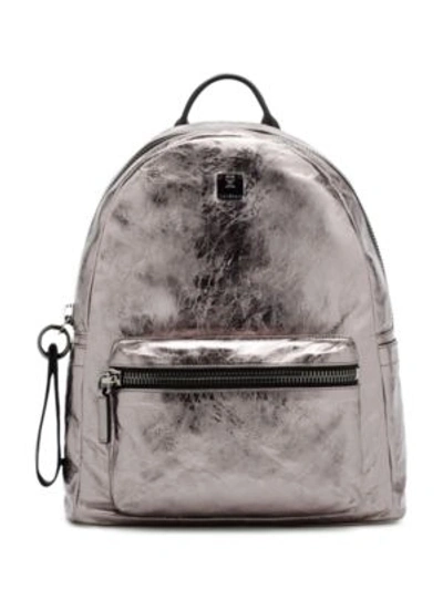 Mcm Foli Metallic Leather Backpack In Gray