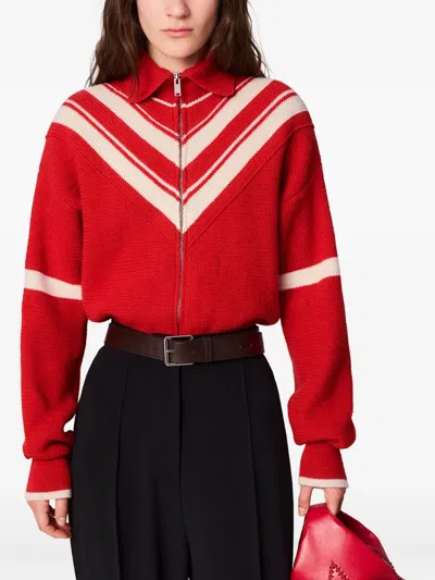 Stella Mccartney Collared Zipper Knit Jacket In Red