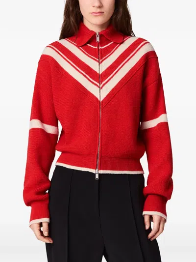 Stella Mccartney Collared Zipper Knit Jacket In Red