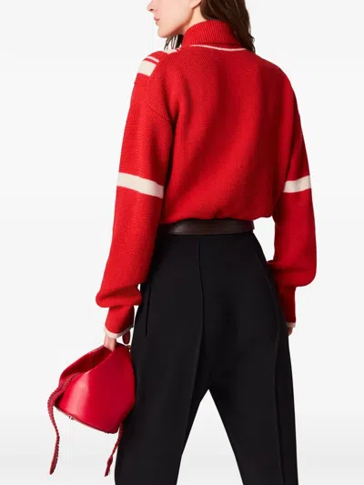 Stella Mccartney Collared Zipper Knit Jacket In Red
