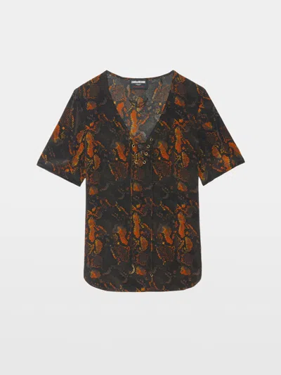 Zadig & Voltaire Terzo Python Print Silk Button-up Shirt In Brown