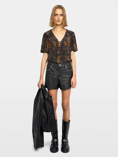 Zadig & Voltaire Terzo Python Print Silk Button-up Shirt In Brown