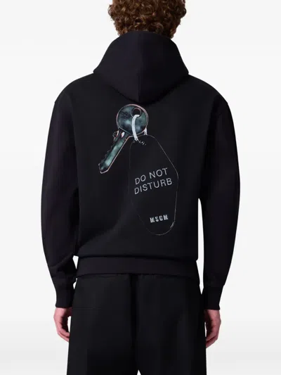 Msgm Graphic-print Drawstring Hoodie In Black