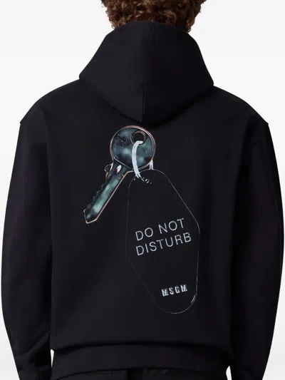 Msgm Graphic-print Drawstring Hoodie In Black