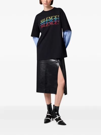 Msgm Layered Slogan-print T-shirt In Black