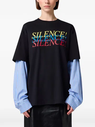 Msgm Layered Slogan-print T-shirt In Black
