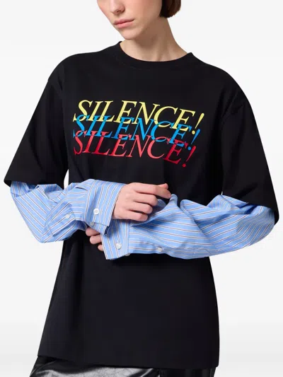 Msgm Layered Slogan-print T-shirt In Black